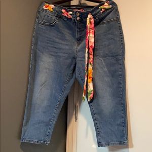 Cropped Jeans with silky woven tie